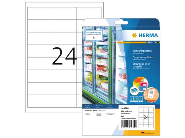 Etiket HERMA 4389 66x33.8mm diepvries wit 600st
