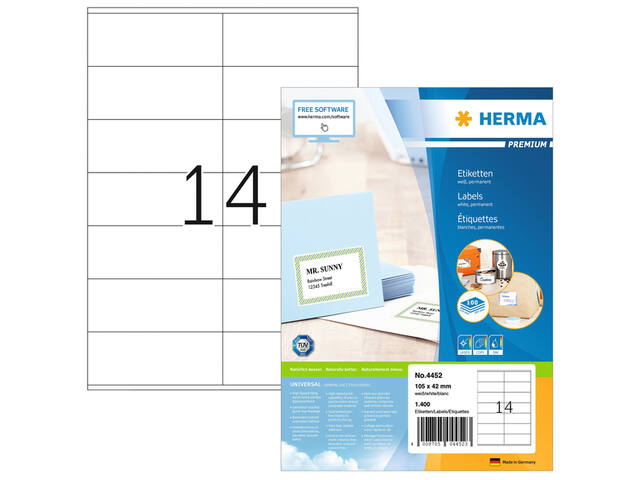 Etiket HERMA 4452 105x42mm premium wit 1400st