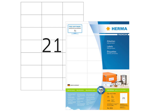 Etiket HERMA 4616 70x42.3mm premium wit 4200st