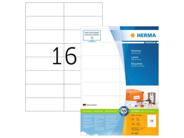 Etiket HERMA 4620 105x37mm premium wit 3200st