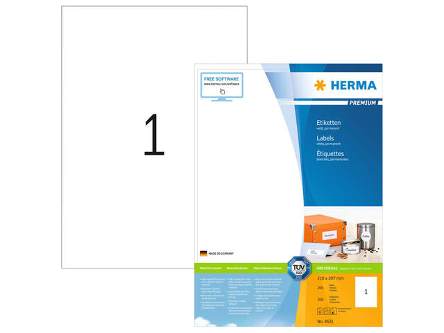 Etiket HERMA 4631 210x297mm A4 prem wit 200st