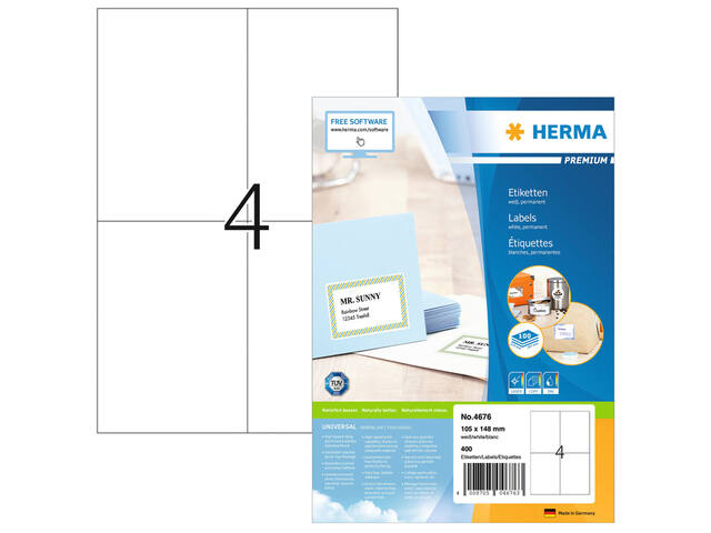 Etiket HERMA 4676 105x148mm A6 prem wit 400st