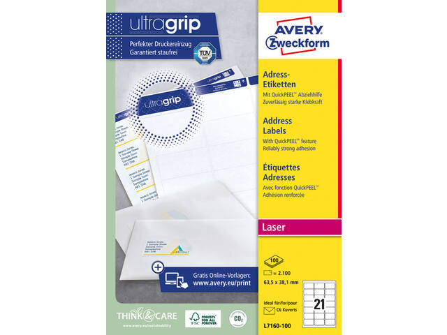 Etiket Avery L7160-100 63.5x38.1mm wit 2100st