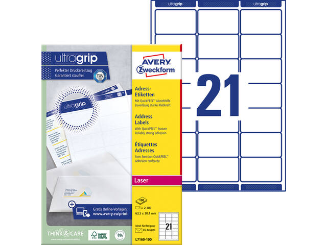 Etiket Avery L7160-100 63.5x38.1mm wit 2100st