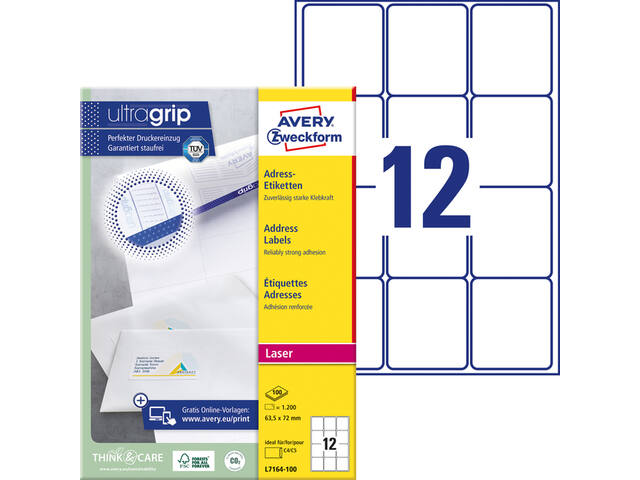 Etiket Avery L7164 63.5x72mm wit 1200st