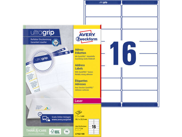 Etiket Avery L7162-100 99.1x33.9mm wit 1600st