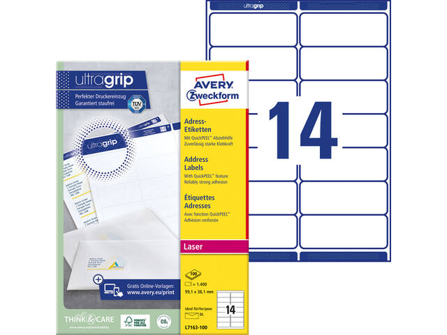 Etiket Avery L7163 99.1x38.1mm wit 1400st