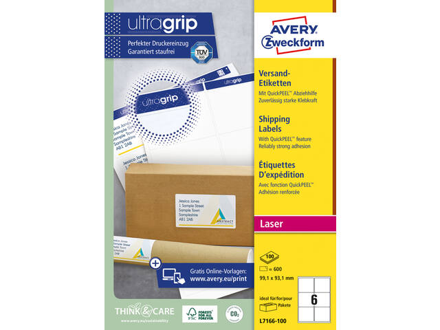 Etiket Avery L7166-100 99.1x93.1mm 600st wit