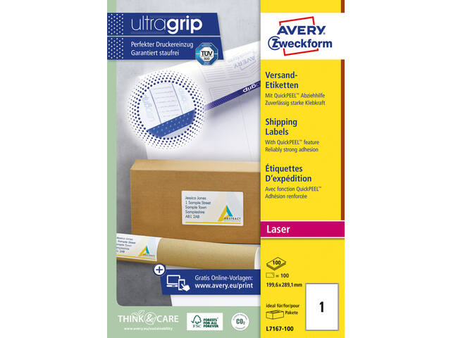 Etiket Avery L7167 199.6x289.1mm wit 100st