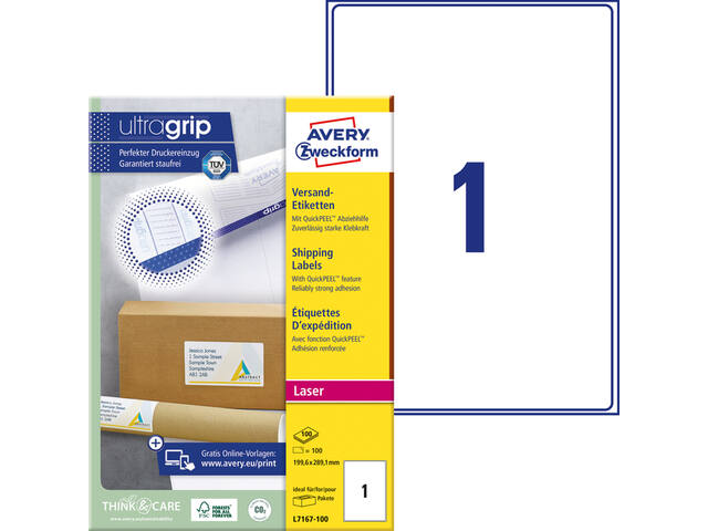 Etiket Avery L7167 199.6x289.1mm wit 100st
