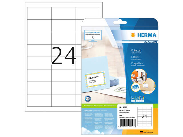 Etiket HERMA 5053 66x33.8mm premium wit 600st