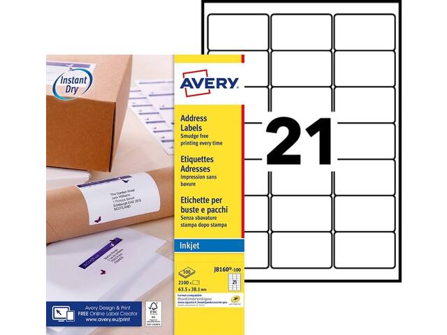 Etiket Avery J8160-100 63.5x38.1mm wit 2100st