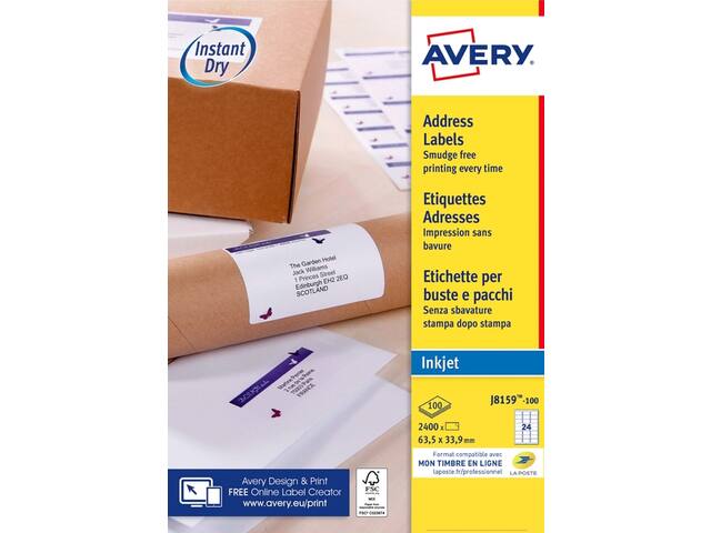 Etiket Avery J8159-100 63.5x33.9mm wit 2400st