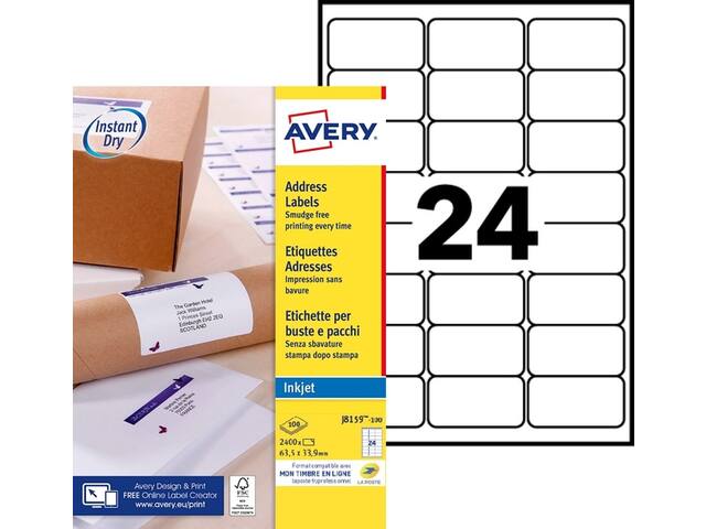 Etiket Avery J8159-100 63.5x33.9mm wit 2400st
