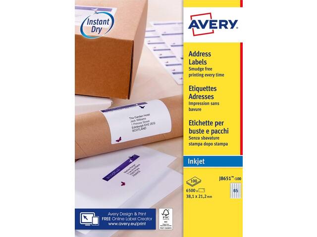 Etiket Avery J8651-100 38.1x21.2mm wit 6500st