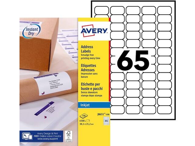 Etiket Avery J8651-100 38.1x21.2mm wit 6500st