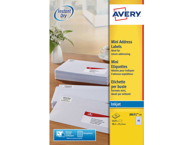 Etiket Avery J8651-25 38.1x21.2mm wit 1625st