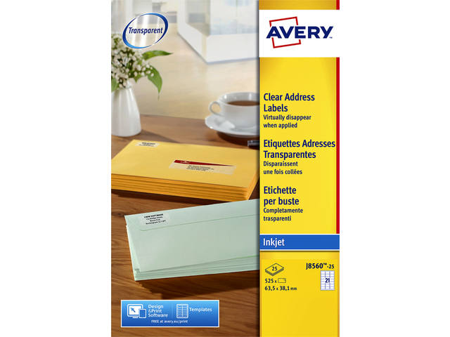 Etiket Avery J8560-25 63.5x38.1mm tr 525st