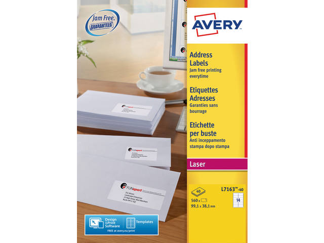 Etiket Avery L7163-40 99.1x38.1mm wit 560st