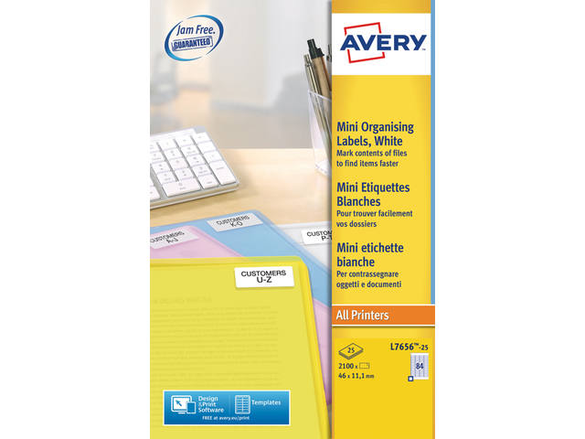 Etiket Avery L7656-25 46x11.1mm wit 2100st