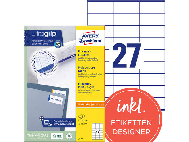 Etiket Avery 3479 70x32mm wit 2700st