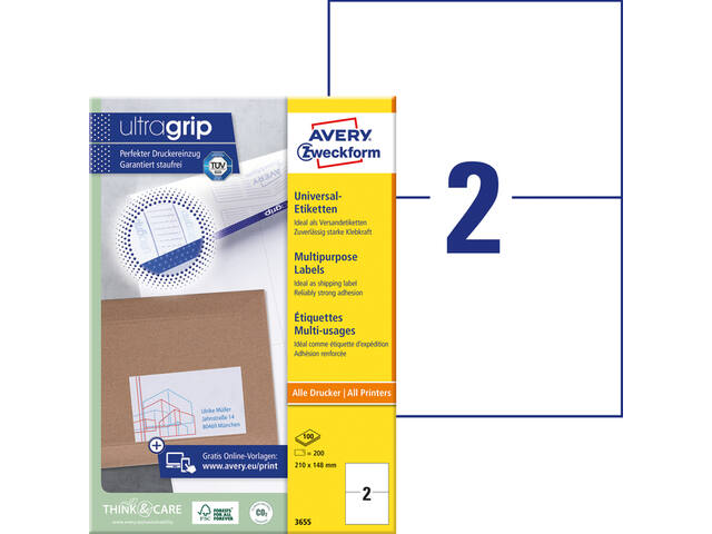 Etiket Avery 3655 210x148mm A5 wit 200st