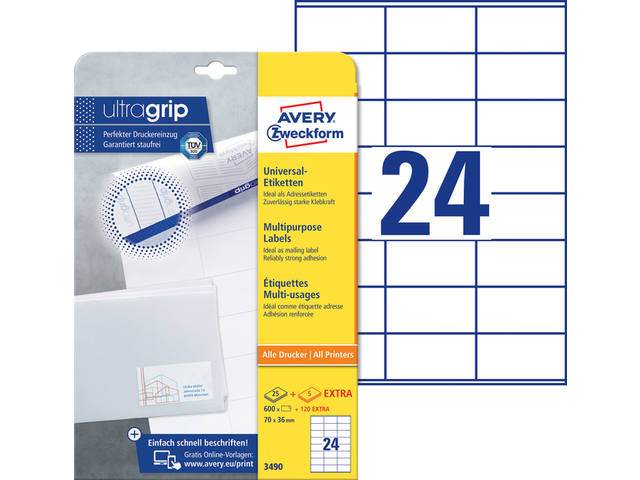 Etiket Avery 3490 70x36mm wit 600st