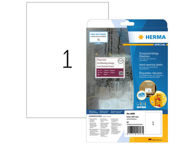 Etiket HERMA 4698 210x297mm wit 25st