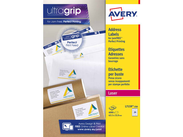 Etiket Avery L7159-250 63.5x33.9mm wit 6000st