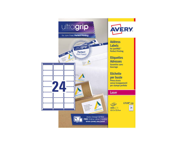 Etiket Avery L7159-250 63.5x33.9mm wit 6000st