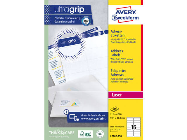 Etiket Avery L7162-250 99.1x33.9mm wit 4000st