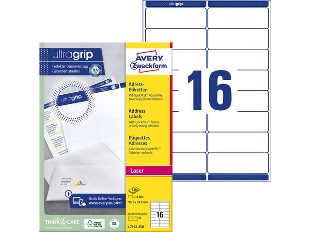 Etiket Avery L7162-250 99.1x33.9mm wit 4000st