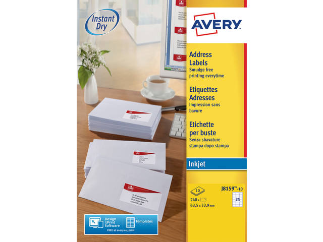 Etiket Avery J8159-10 63.5x33.9mm wit 240st