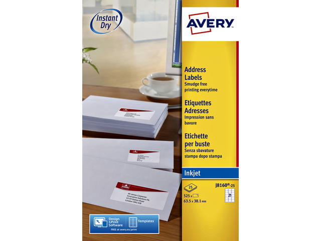 Etiket Avery J8160-10 63.5x38.1mm wit 210st