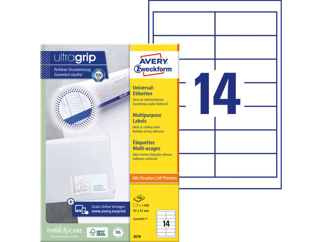Etiket Avery 3678 97x37mm wit 1400st