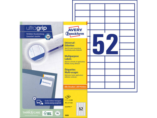 Etiket Avery 3650 48x21mm wit 5200st