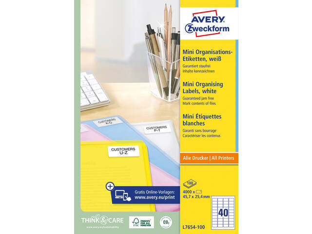 Etiket Avery L7654-100 45.7x25.4mm wit 4000st