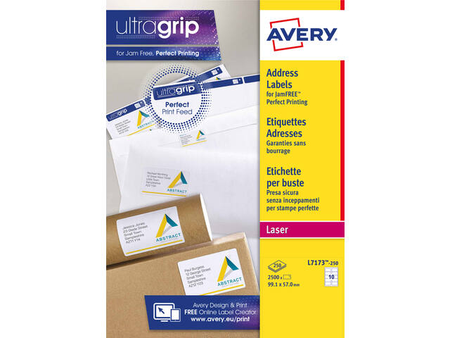 Etiket Avery L7173-250 99.1x57mm wit 2500st