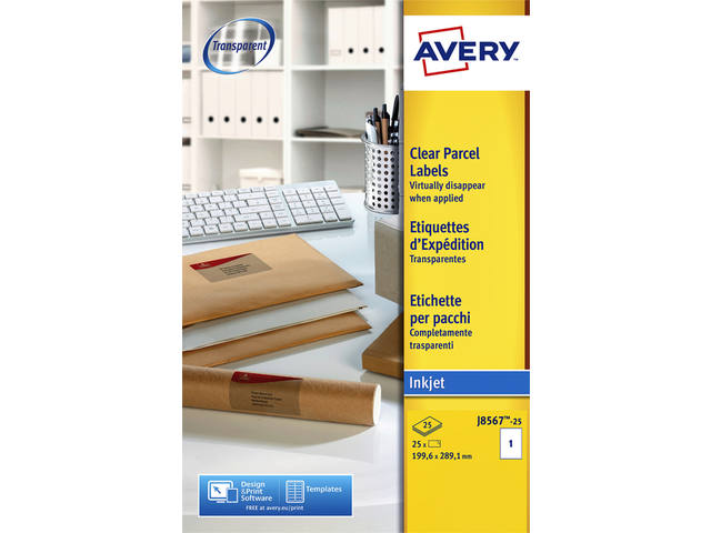 Etiket Avery J8567-25 210x297mm A4 tr 25st
