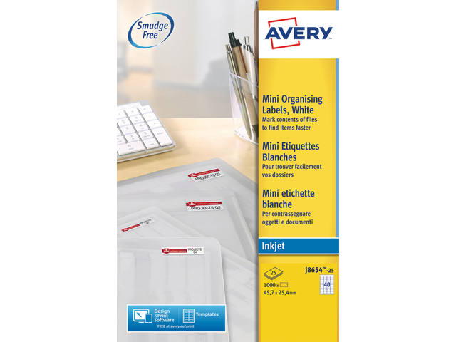 Etiket Avery J8654-25 45.7x25.4mm wit 1000st