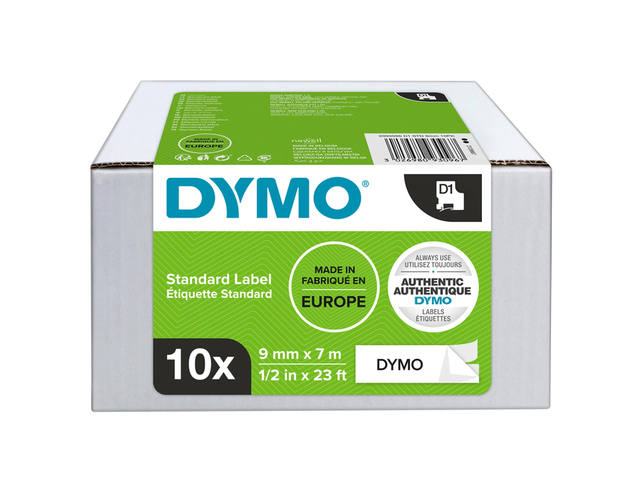 Labeltape Dymo LabelManager D1 9mm wit 10st