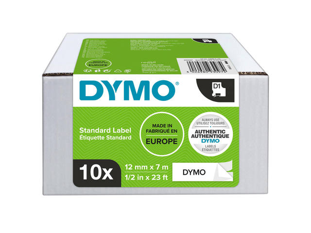 Labeltape Dymo LabelManager D1 12mm wit 10st