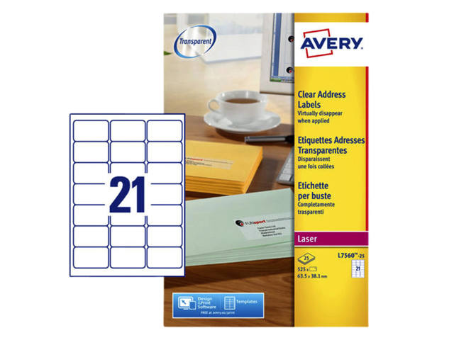 Etiket Avery L7560-25 63.5x38.1mm tr 525st