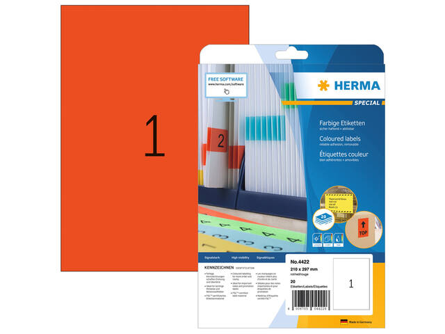 Etiket HERMA 4422 210x297mm A4 verwijderb rd 20st