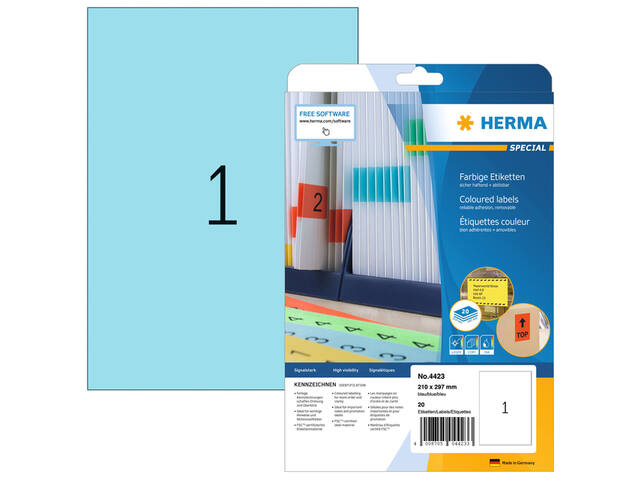 Etiket HERMA 4423 210x297mm A4 verwijderb bl 20st