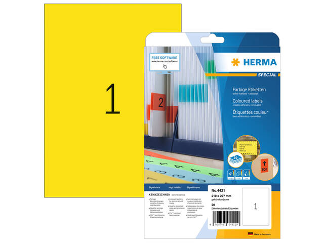 Etiket HERMA 4421 210x297mm A4 verwijderb gl 20st