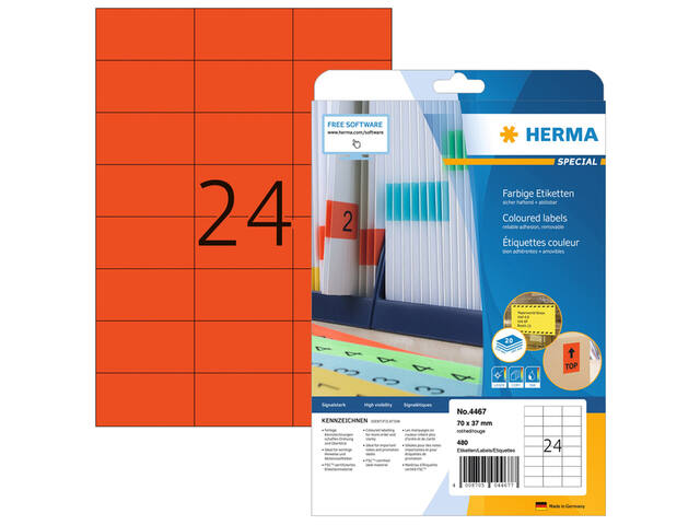 Etiket HERMA 4467 70x37mm verwijderbaar rood 480st