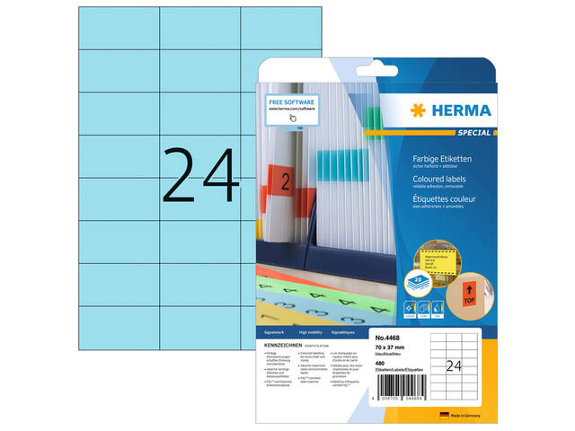Etiket HERMA 4468 70x37mm verwijderb blauw 480st