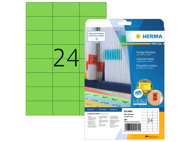 Etiket HERMA 4469 70x37mm verwijderb groen 480st