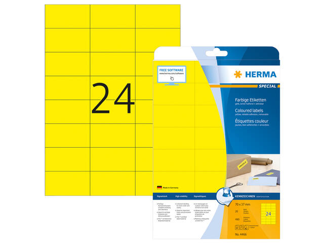 Etiket HERMA 4466 70x37mm verwijderbaar geel 480st